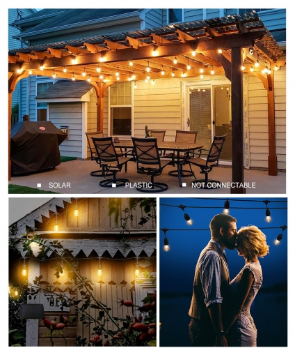 Outdoor Waterproof decorative String Lights 27FT Hanging S14 Vintage Edison Bulb LED Solar String Light