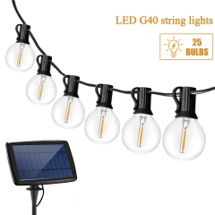 25ft Solar String Lights G40 Edison Bulb connectable serial led decoration light Waterproof Outdoor Lighting