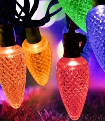 China manufacture christmas lights 110v led C7 C9 strawberry bulb string light outdoor garland fairy tree lamp string