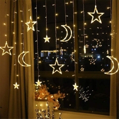 Christmas decorations festooning 8 Modes Waterproof Star Moon Fairy String Light LED Moon Star curtain Light With Remote Control