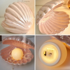 High Quality Custom Ceramic Shell Pearl Night Light for Bedside Home Fairy Shell Night Lamp jewelry porcelain led night lights