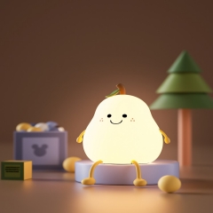 USB Rechargeable LED Pear Fruit Night Light 7 Colors Dimming Touch Silicone Table Lamp Cartoon Cute Bedroom Decor Bedside Lamp