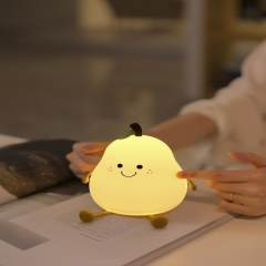 USB Rechargeable LED Pear Fruit Night Light 7 Colors Dimming Touch Silicone Table Lamp Cartoon Cute Bedroom Decor Bedside Lamp