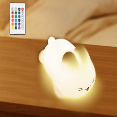 Custom LED lovely bunny Silicone night Light Changing Tap Night Light Remote Control Timing Cartoon Atmosphere Light