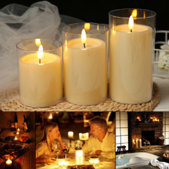 Hot sale home decoration LED electronic swing candle lamp battery powered 3d real flame pillar light flameless led candle