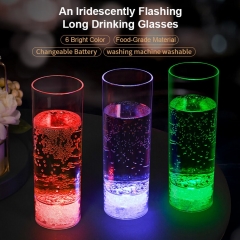 China Manufacturer Custom Party Cup 400ml Food Grade PS Colorful Flashing long cup Replaceable Battery Drinking Hihgball Glass
