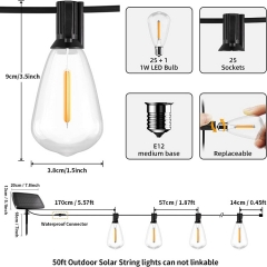 Outdoor Waterproof Solar ST38 String Lights 1W Filament Bulb Holiday festooning lighting string Patio led outdoor party lights