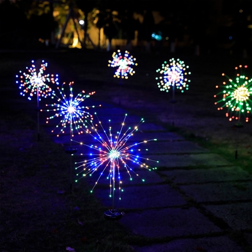 New Style Wholesale Led Firework Lights 90/120/150 leds Solar Copper Wire fireworks Lamp IP65 Super Bright fairework Ground Lamp