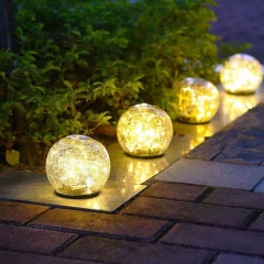 New design Solar powered lawn IP65 waterproof ground inserted lamp LED cracked glass ball lights for outdoor garden courtyard