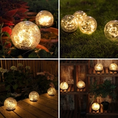New design Solar powered lawn IP65 waterproof ground inserted lamp LED cracked glass ball lights for outdoor garden courtyard