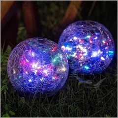 New design Solar powered lawn IP65 waterproof ground inserted lamp LED cracked glass ball lights for outdoor garden courtyard