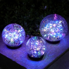 New design Solar powered lawn IP65 waterproof ground inserted lamp LED cracked glass ball lights for outdoor garden courtyard