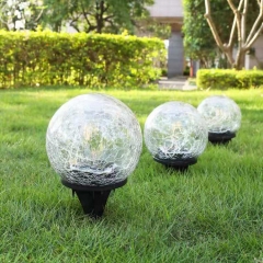 New design Solar powered lawn IP65 waterproof ground inserted lamp LED cracked glass ball lights for outdoor garden courtyard