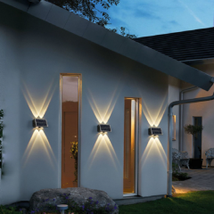 Top And Bottom Glow Design High Power solar Convex lens wall lamp High Brightness Outdoor Garden Solar LED Lamps Wall Lights