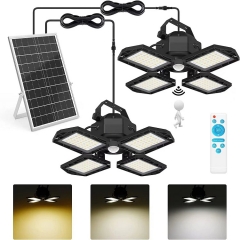 Solar shed lights foldable 4 Heads solar pendant light LED radar IP65 industrial mining courtyard lighting split pendant lamp