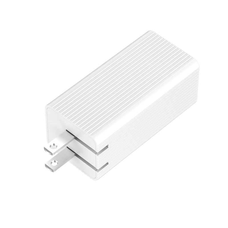 65W Dual USB-C+USB-A GaN PD Wall Charger - Foldable Plug