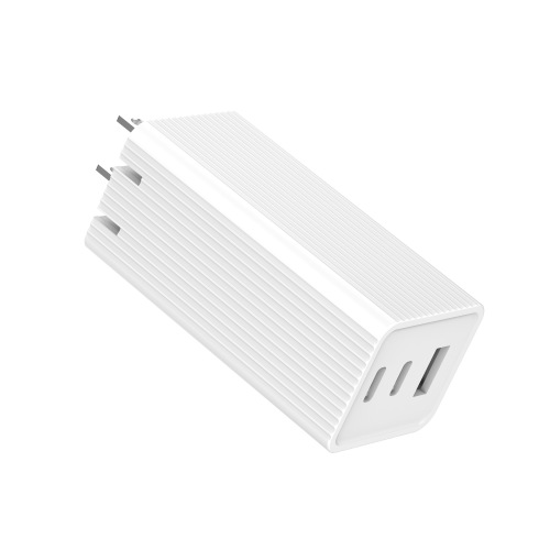 65W Dual USB-C+USB-A GaN PD Wall Charger - Foldable Plug