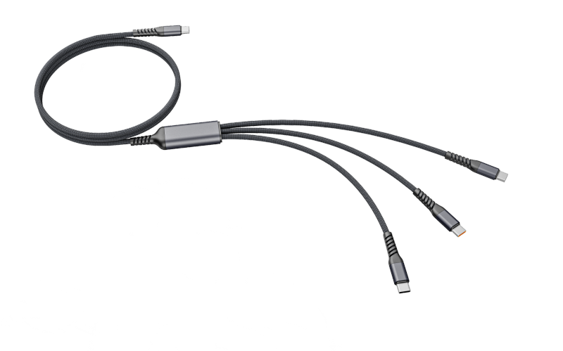 3-in-1 USB C Cable Multi-Port Fast Charging Cable Type C Power Cable Soft Mobile Type-C Muilt Cables for MacBook, iPad, Phone