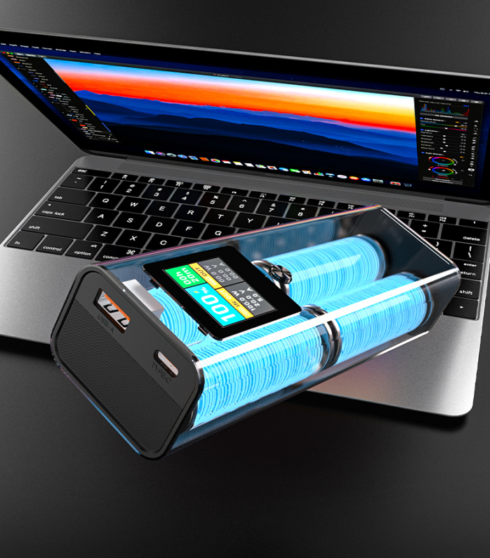 20000mAh Power Bank with Cable LED Portable Power Station 100W Super Fast Charging Bank