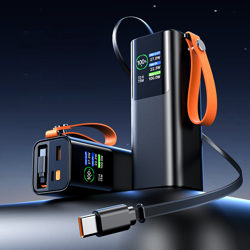 20000mAh Flashlight Power Bank LED Power Station Retractable Cable 100W Super Fast Charging Bank
