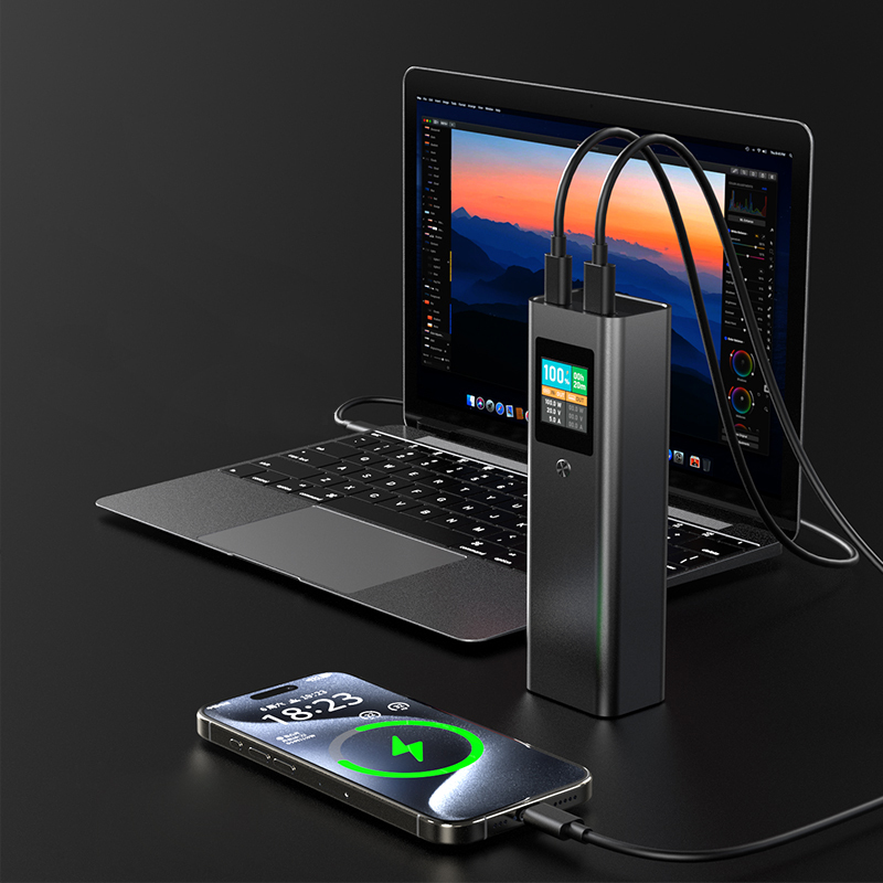 20000mAh Power Bank with Cable LED Portable Power Station 100W Super Fast Charging Bank