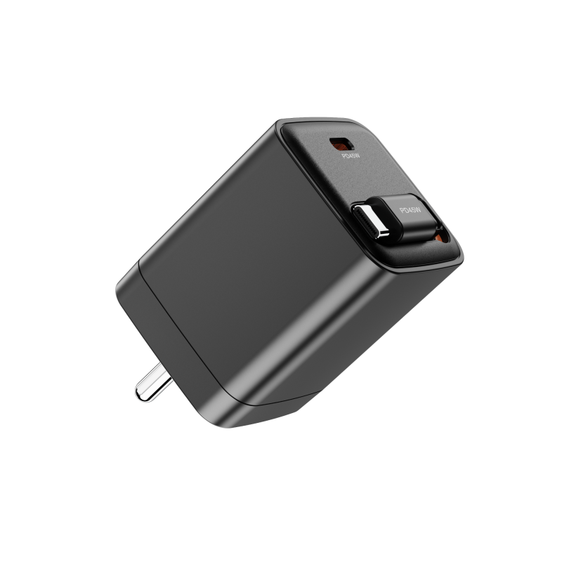 GaN USB-C 65W PD Wall Charger 20W 30W 45W Retractable Charger Block, PD PPS Fast Charging Wall Charger with Retractable Type-C Cable