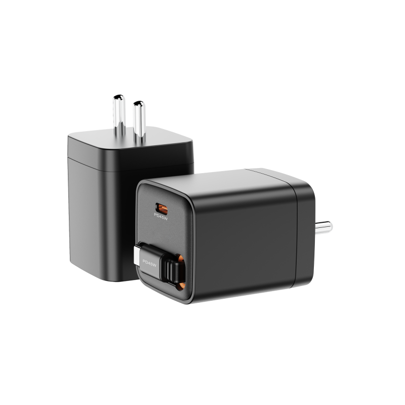 GaN USB-C 65W PD Wall Charger 20W 30W 45W Retractable Charger Block, PD PPS Fast Charging Wall Charger with Retractable Type-C Cable