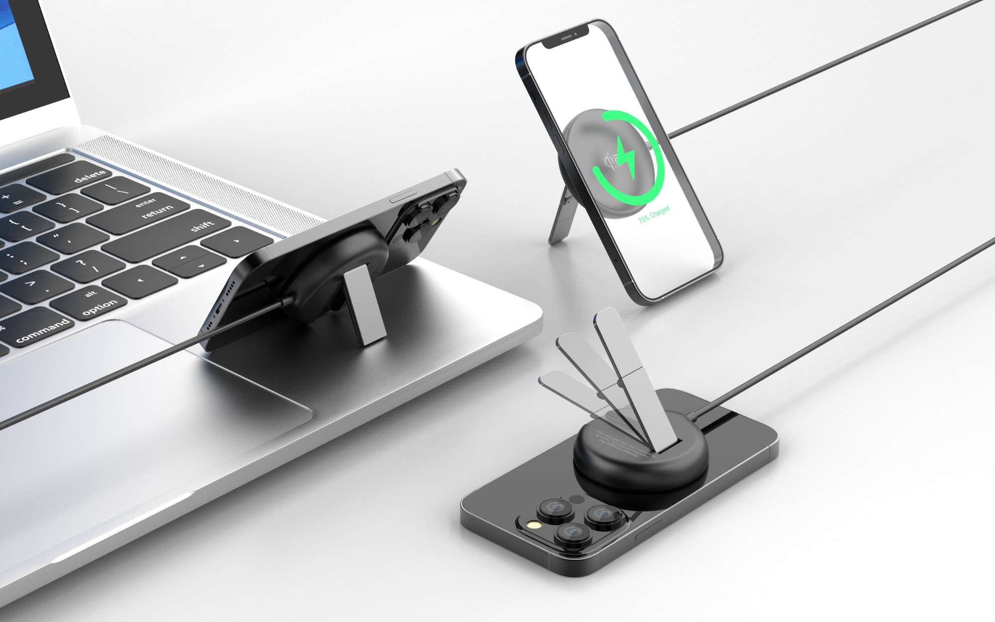 25W Fast Charging Pad Qi2.2 Certified Wireless Charger Pad with Foldable Stand & Type C Cable
