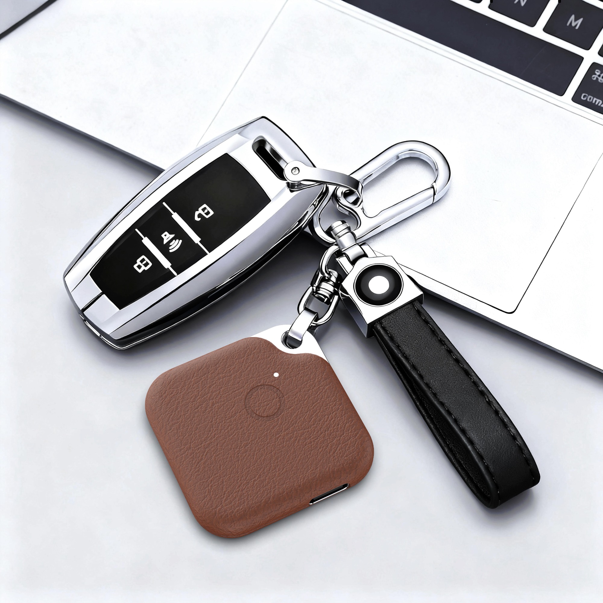 Android Tracker Apple Google Find My Tag Tracking Rechargeable USB C Locator Leather Keys Finder