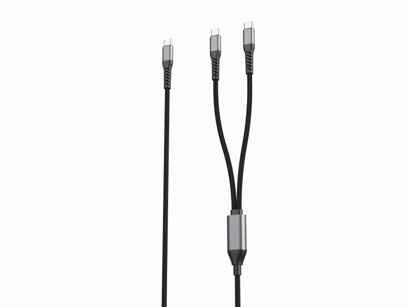 2 in 1 Charge & Sync Braided Cable 100W USB C to Double Type-C Muilt Cable for MacBook, iPad, Phone