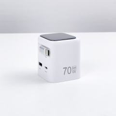 TFT 70W GaN USB‑C Wall Charger with Built‑in Retractable USB‑C Cable TFT Screen Digital Display
