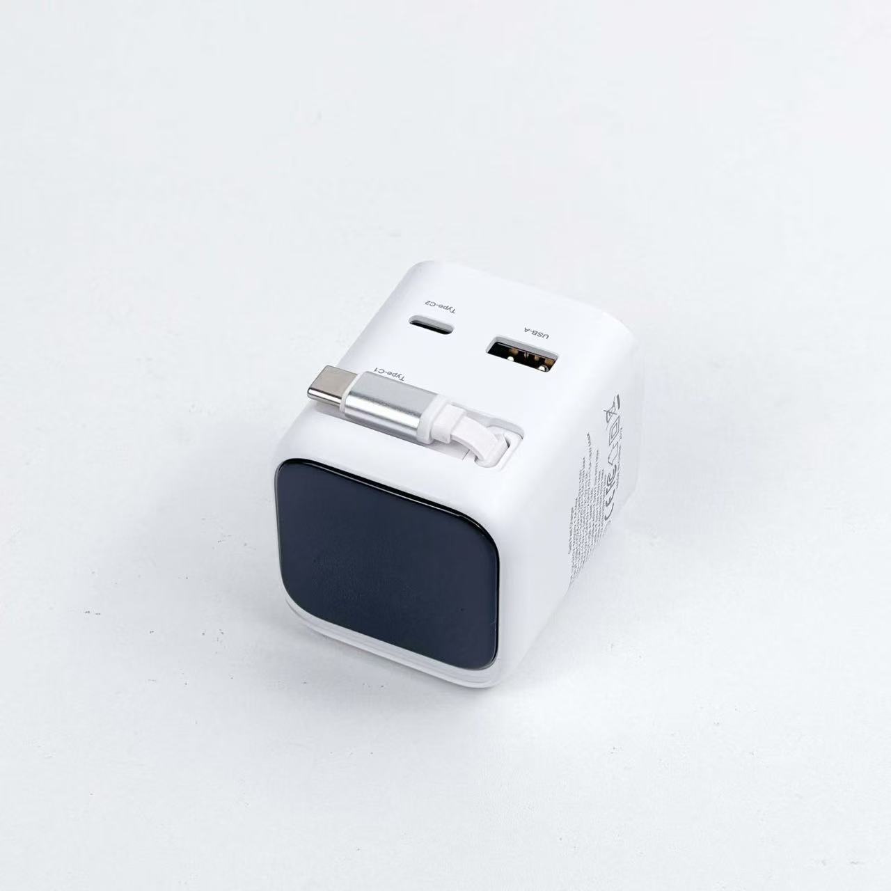 TFT 70W GaN USB‑C Wall Charger with Built‑in Retractable USB‑C Cable TFT Screen Digital Display