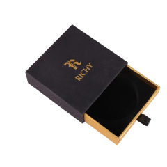 Custom logo printed black paper drawer ring box jewelry packaging box