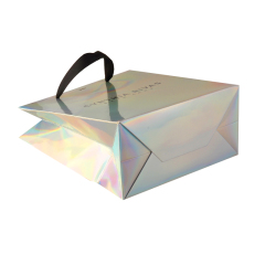 Custom luxury logo prinred gift packaging holographic paper bag with handle