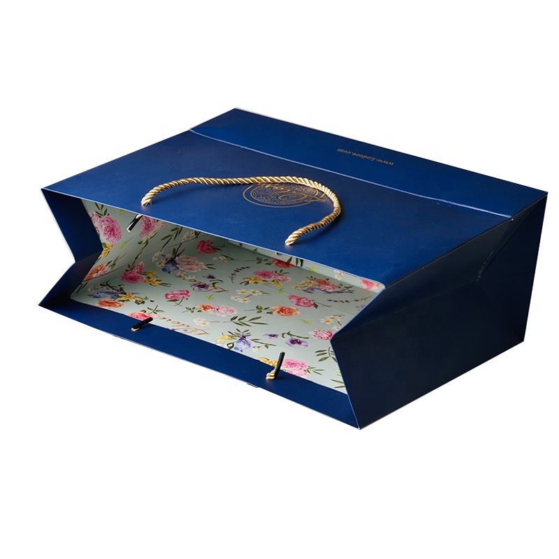 Customized logo two sides logo printing gold hot stamping packaging shopping paper bag