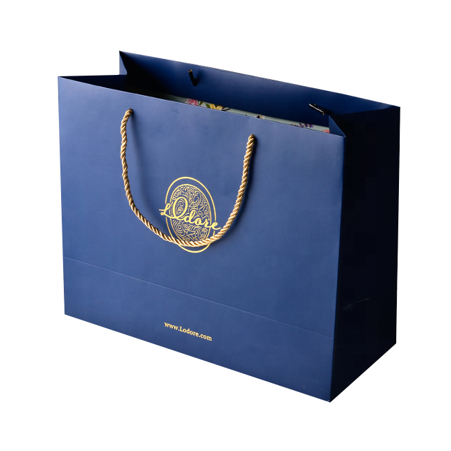 Customized logo two sides logo printing gold hot stamping packaging shopping paper bag