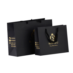 Manufacturer customized logo gold hot stamping black card paper packing bags paper bag custom print