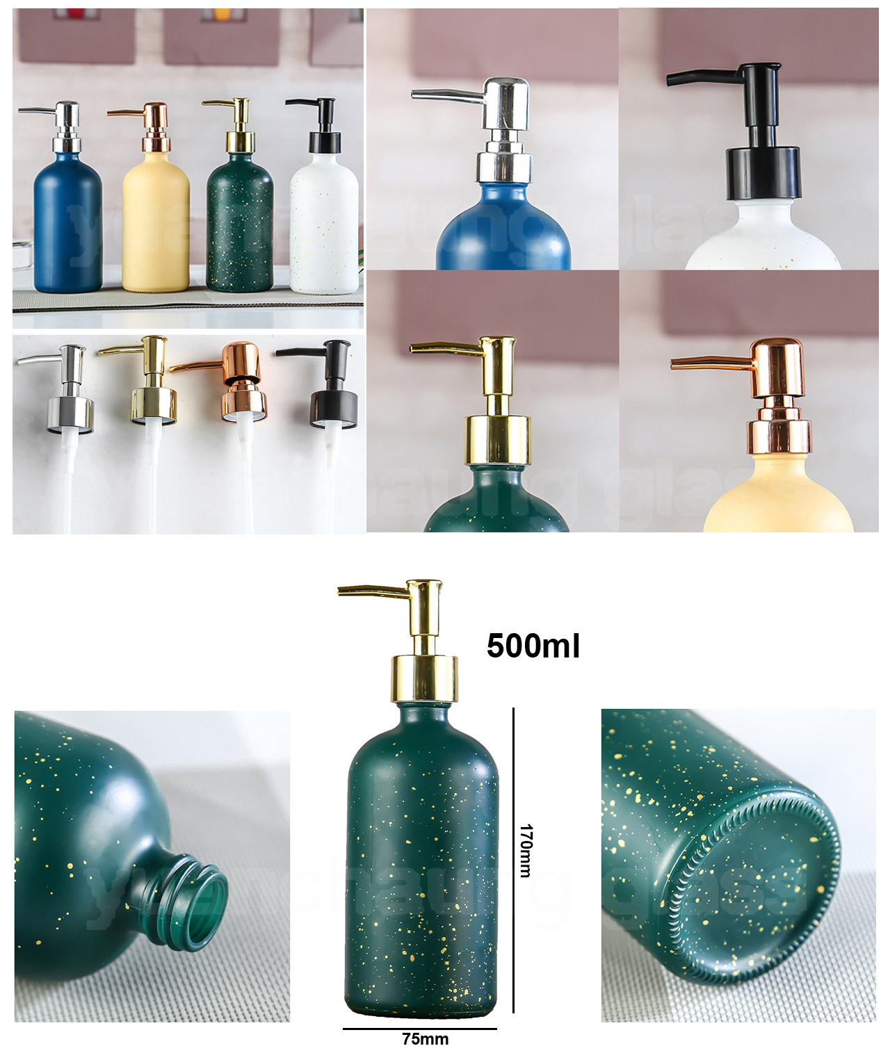 500ml Glass Bottle for Hand Sanitizer Shampoo,Hand Sanitizer & Shampoo