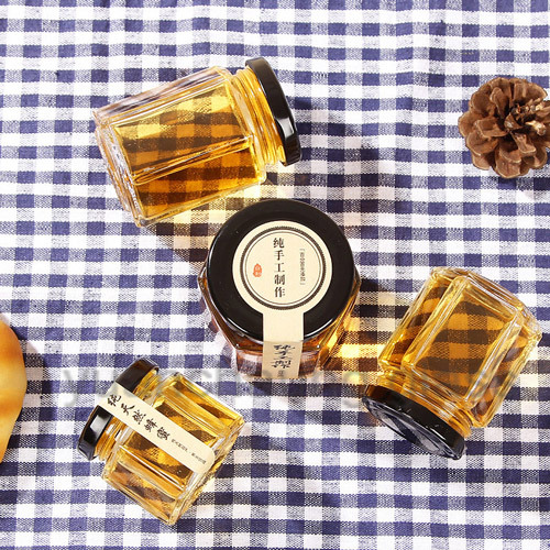 45ml 60ml 85ml 100ml 180ml 280ml 380ml 500ml 730ml Aight Tight Hexagonal Glass Jar for Honey and Pickle