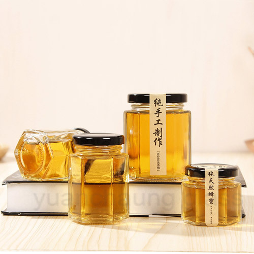 45ml 60ml 85ml 100ml 180ml 280ml 380ml 500ml 730ml Aight Tight Hexagonal Glass Jar for Honey and Pickle