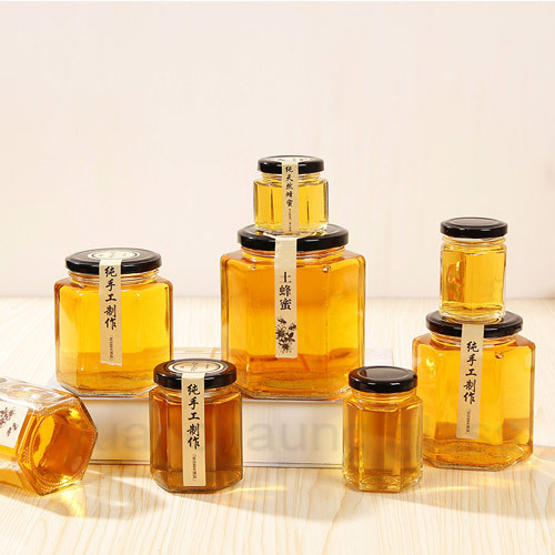 45ml 60ml 85ml 100ml 180ml 280ml 380ml 500ml 730ml Aight Tight Hexagonal Glass Jar for Honey and Pickle
