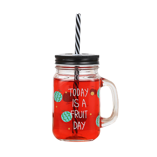 500ml 700ml Wide Mouth Glass Mason Jar with Handles Straws and Lids