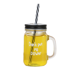 500ml 700ml Wide Mouth Glass Mason Jar with Handles Straws and Lids