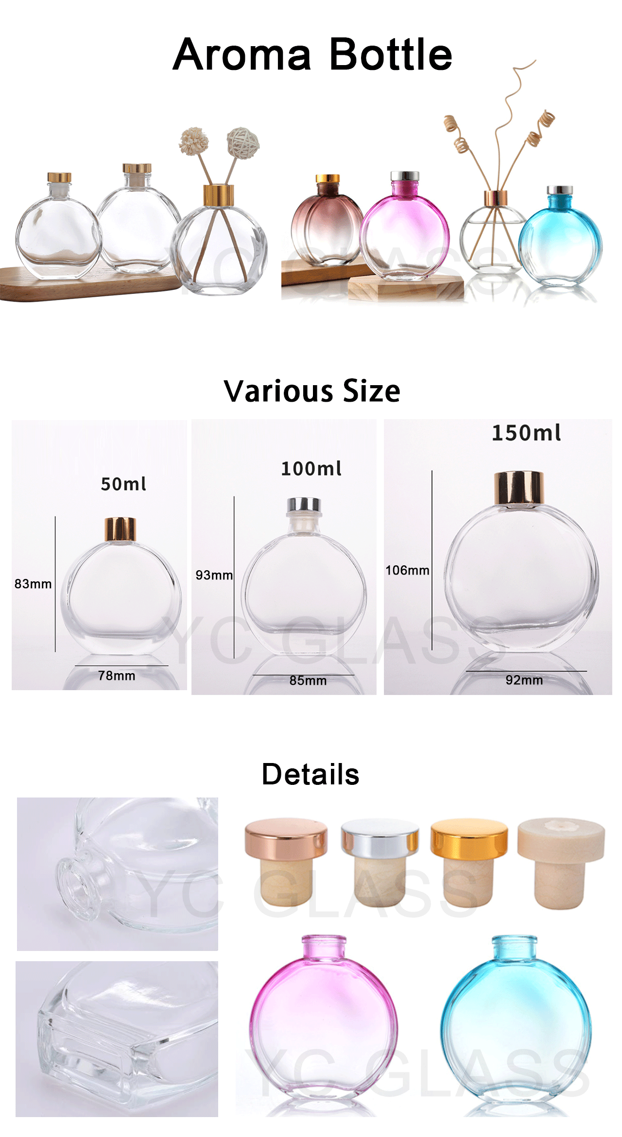 150 ml Custom Color Reed Diffusor Glasflasche, sonnige Glaswaren