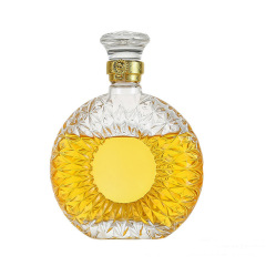500ml 750ml Flat Round Empty Liquor Wine Glass Bottle for Brandy