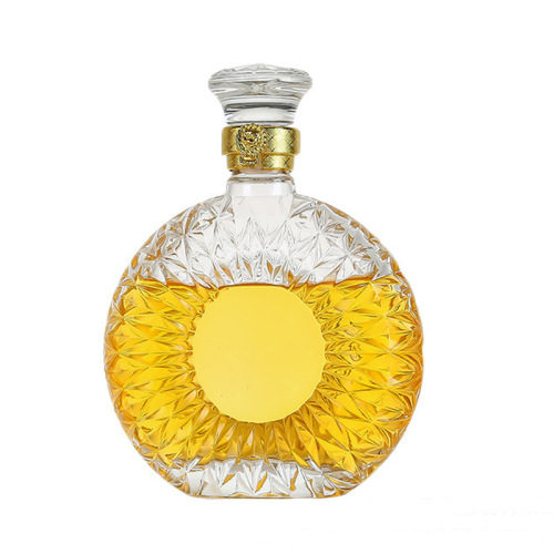 500ml 750ml Flat Round Empty Liquor Wine Glass Bottle for Brandy