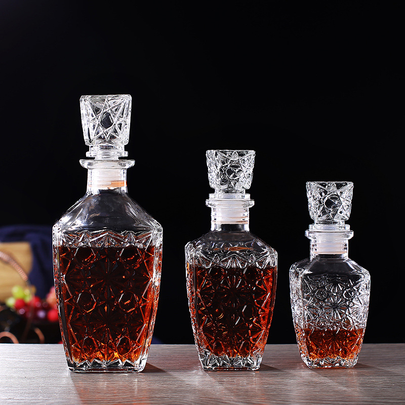 250ml 450ml 800ml Square Empty Liquor Wine Glass Bottle for Whiskey Brandy Rum