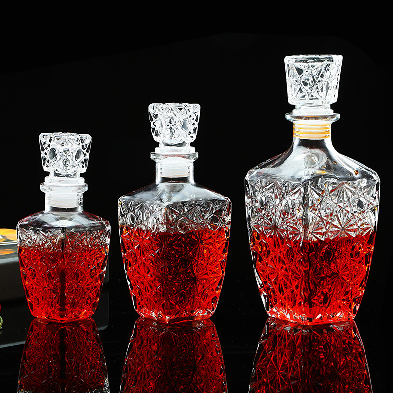250ml 450ml 800ml Square Empty Liquor Wine Glass Bottle for Whiskey Brandy Rum