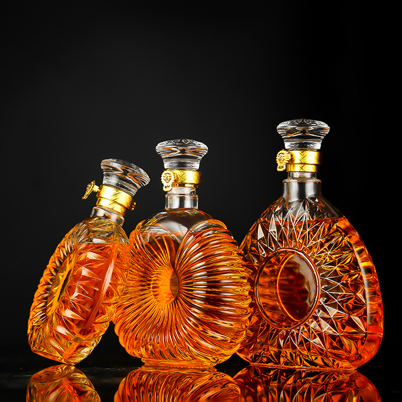 500ml 750ml Flat Round Empty Liquor Wine Glass Bottle for Brandy