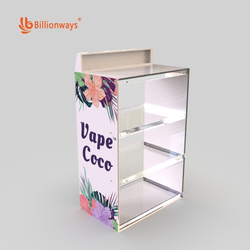 Flat Packing Knocked Down Vapor Vape Bar Vape Pod Eliquied Display Stand With Customized Size